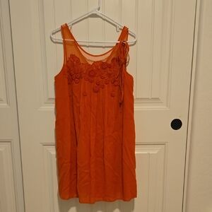 Orange Sleeveless Lace Detail Top
